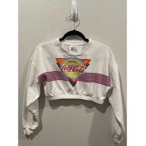 COCA COLA Rare Retro White Crop Top Sweatshirt